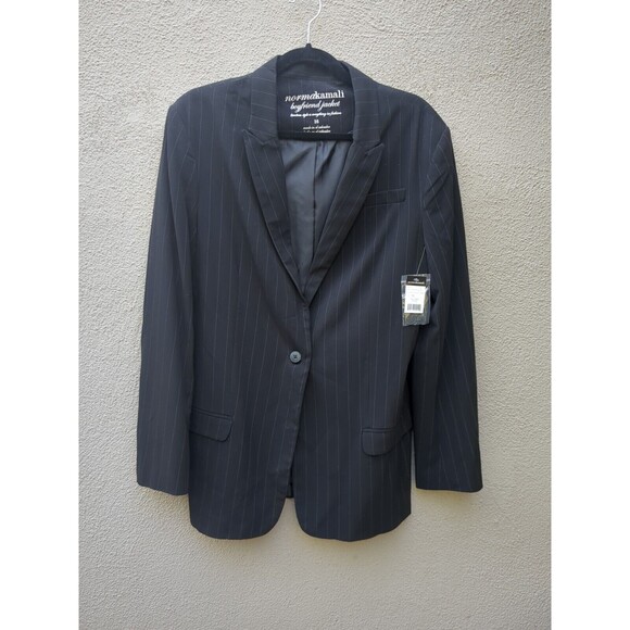 Norma Kamali Boyfriend Blazer Jacket Black Pin Stripe  Single Button NWT - Picture 1 of 10